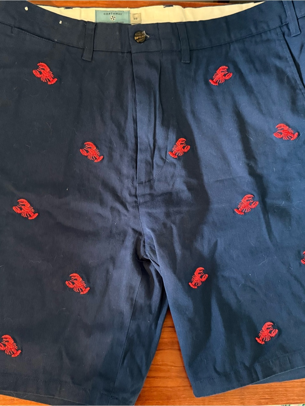 Castaway Navy Shorts with Red Lobster Embroidery